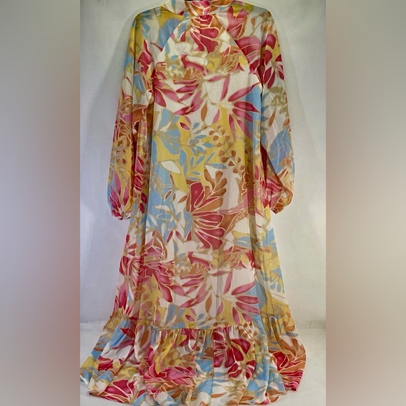 Gingham & Heels Floral Button-Front Maxi Dress in Pink, Blue & Cream NWT - Picture 2 of 8